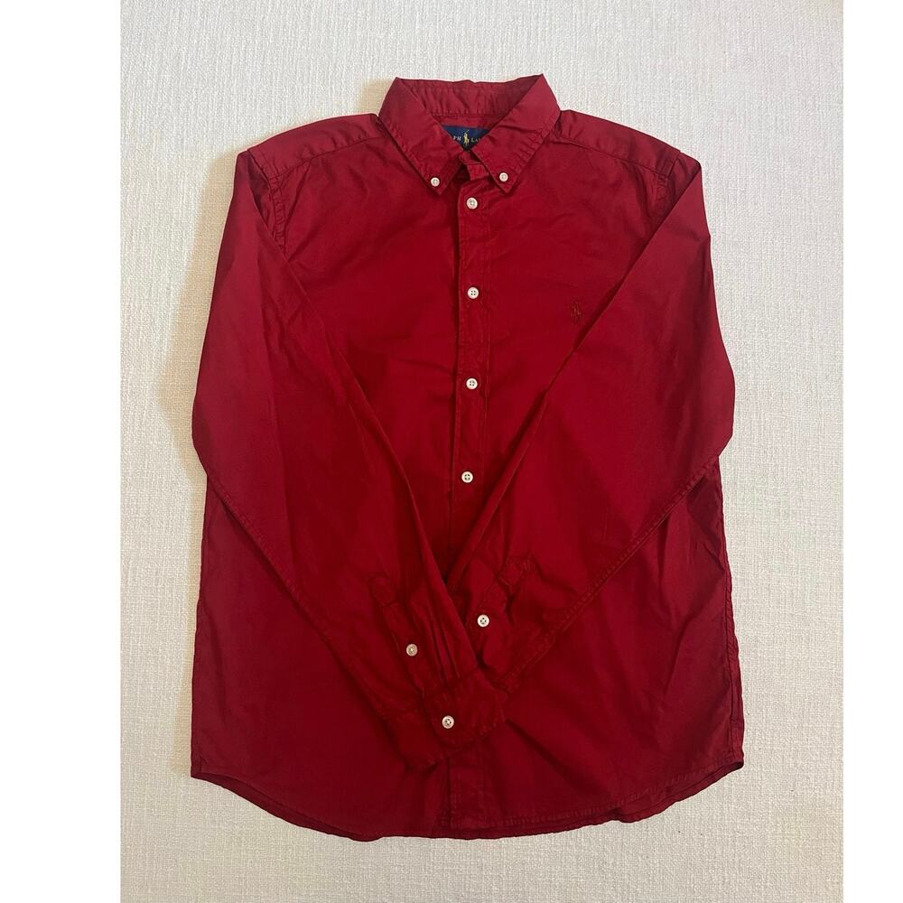 Polo Ralph Lauren Button Down Shirt Red Youth Boys XL 18-20 Fits Men S Small LS